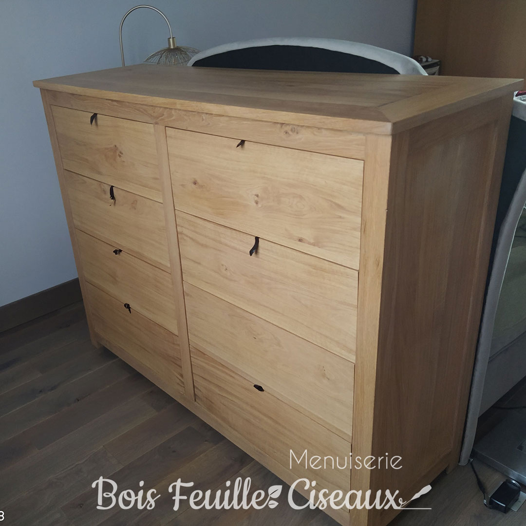 Fabrication sur mesure d'une commode - tête de lit en chêne massif