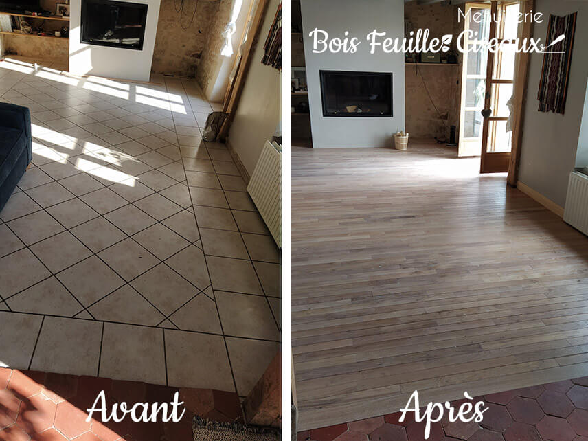 Pose de parquet en chêne massif avant après